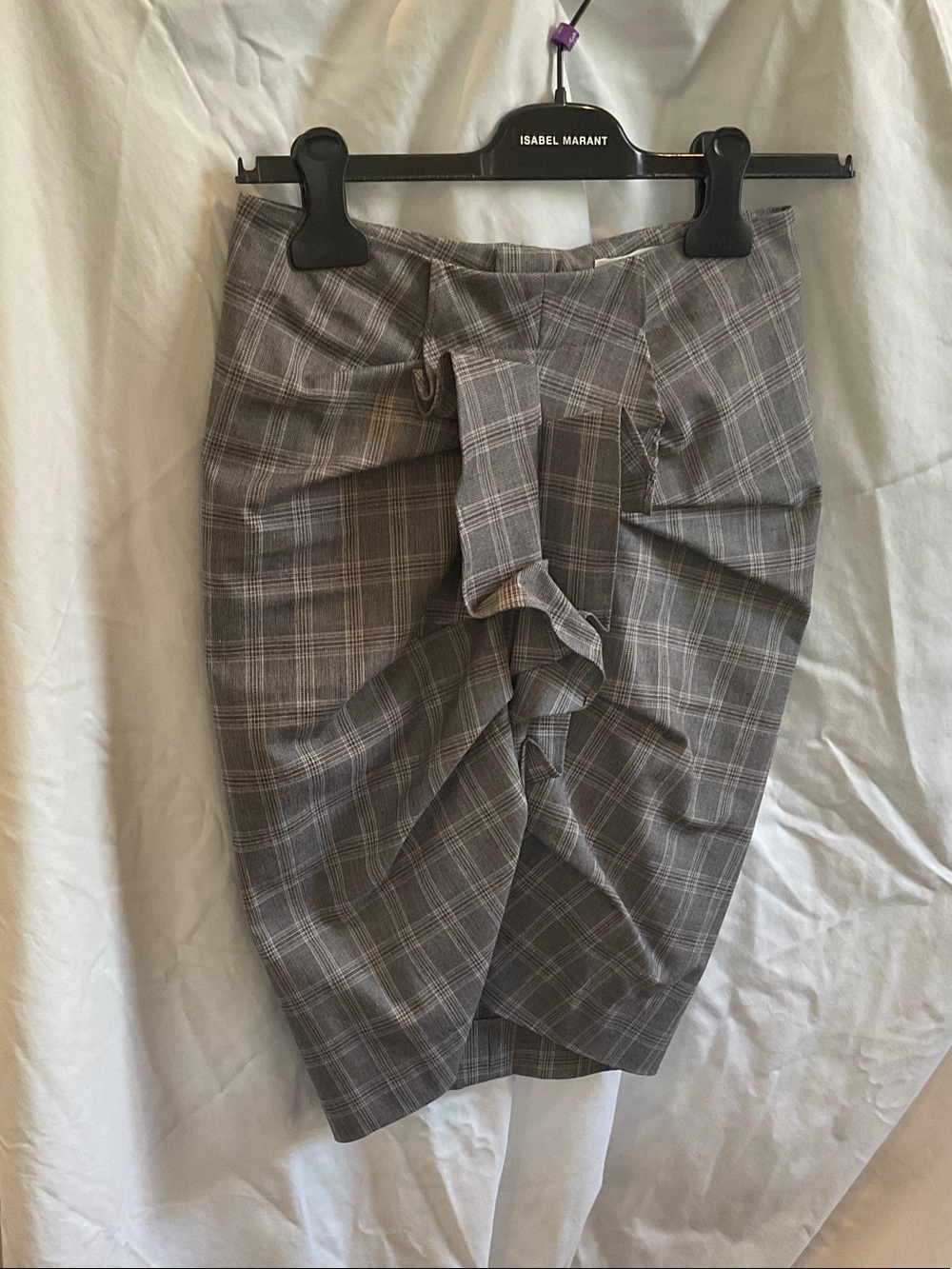 Isabel Marant Plaid Gray Pencil Skirt with Front Twist Detail